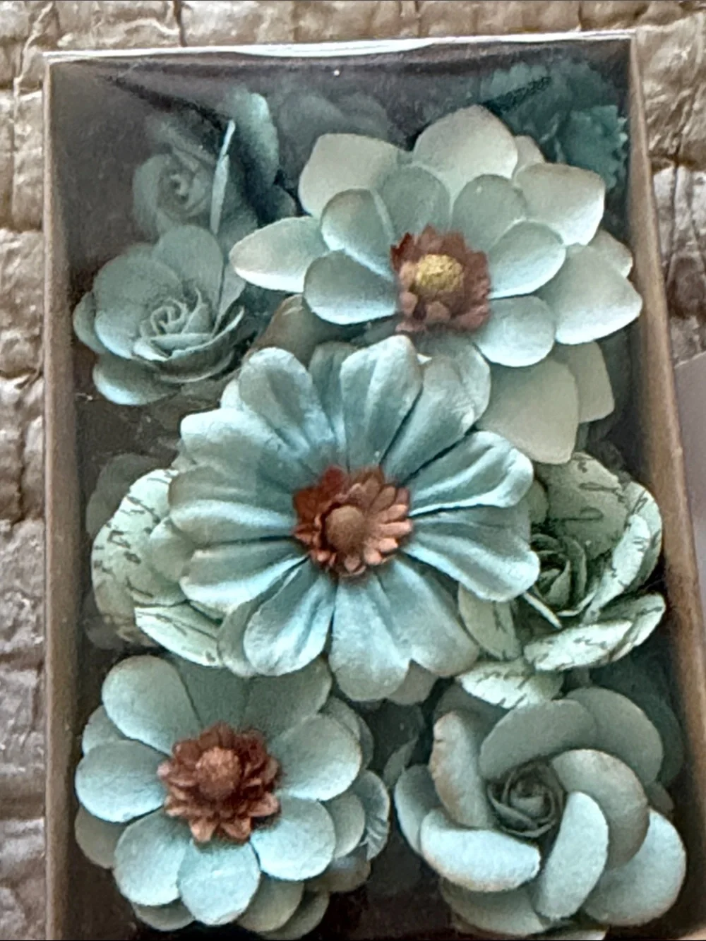 Recollections Mint Blue Paper Flower Packs with Brown Centers